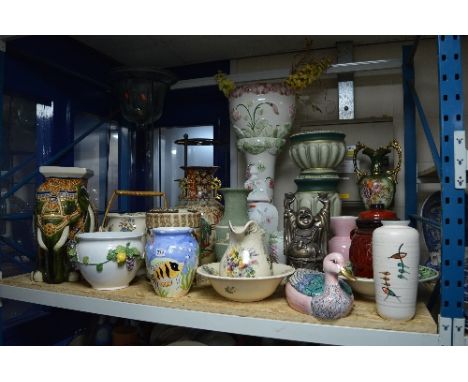 A QUANTITY OF CERAMIC VASES, planters, jardinières on stands, etc (approximately 23 items)