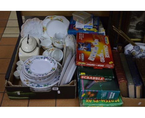 VARIOUS CERAMICS, GAMES ETC, to include ceramic caddy, Queen Victoria plate 
