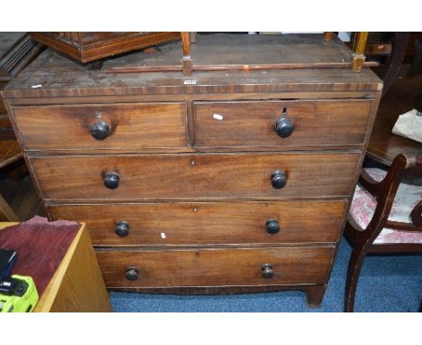 A GEORGIAN MAHOGANY AND INLAID CHEST, of two short and three long drawers on bracket feet, approximate size width 104.5cm x d