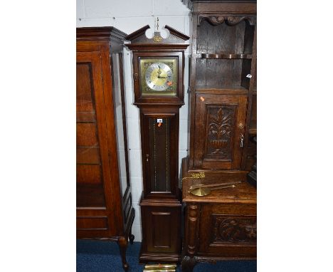 A TEMPUS FIGIT MAHOGANY GRANDDAUGHTER CLOCK, with a brass dial, approximate size height 171cm (three weights and a pendulum) 