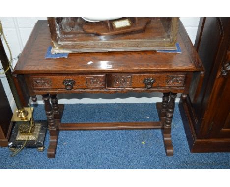 AN OAK SOFA TABLE, with two drawers