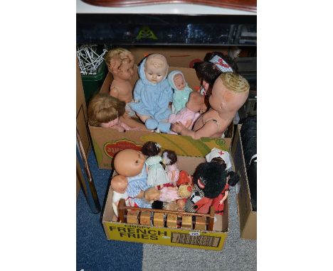 A COLLECTION OF DOLLS ETC, to include Rosebud, Palitoy Cabbage Patch etc (two boxes)