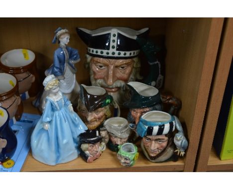 SIX ROYAL DOULTON CHARACTER JUGS, 'Viking' D6496, 'Pied Piper' D6462, 'The Falconer' D6540, 'Robin Hood' D6534 style two, 'Th