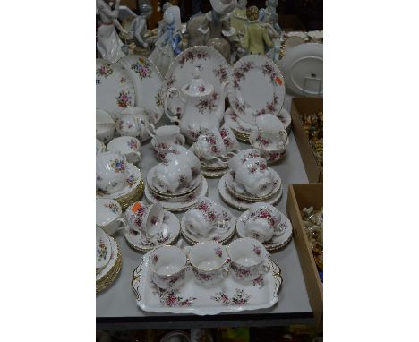 ROYAL ALBERT 'LAVENDER ROSE' TEA/COFFEE WARES, to include coffee pot, cream jug, sugar bowl, milk jug, sugar bowl, cake plate