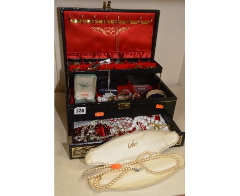 A JEWELLERY BOX, together with a quantity of mixed costume jewellery, etc