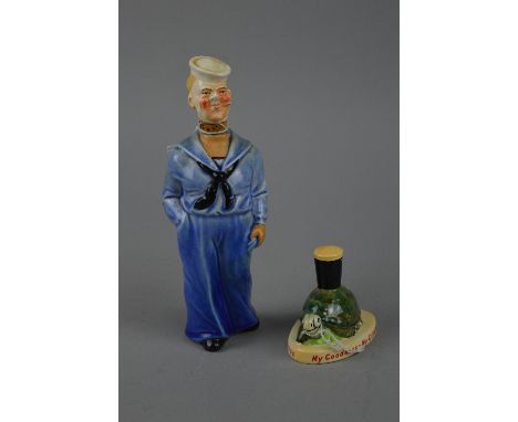 A 1950's CARLTONWARE GUINNESS NOVELTY TORTOISE FIGURE, together with a novelty liqueur flask shaped as a sailor (2)