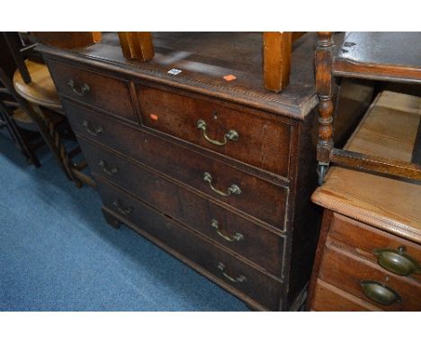 A GEORGIAN OAK AND MAHOGANY CHEST, of two short and three long drawers with brass swan neck handles, on bracket feet, approxi
