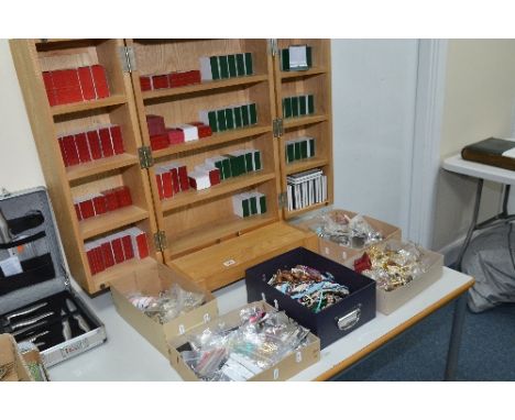 A LARGE COLLECTION OF COSTUME JEWELLERY, jewellery boxes and folding jewellery cabinet