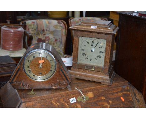 AN OAK CASED MANTLE CLOCK, movement marked Asonia Clock Co, and another oak mantle clock (winding key)  (2)