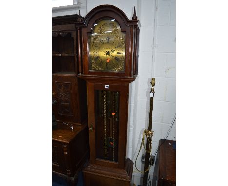 A TEMPUS FUGIT MAHOGANY LONGCASE CLOCK, brass face, signed Richard Broad, Bodmin, Cornwall, approximate height 183cm (three w