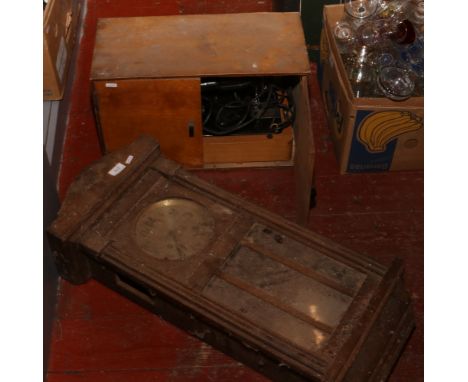 A boxed electric Singer sewing machine along with an Edwardian wall clock.