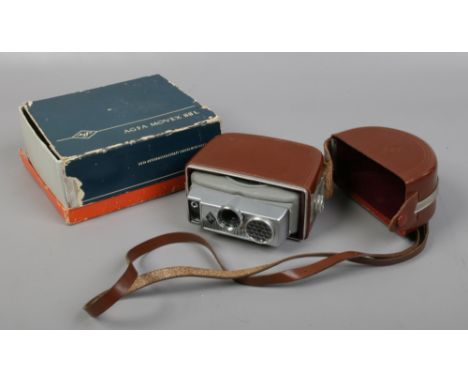 A boxed Agfa Movex 88L Super 8 cine camera with leather case and instructions c.1960s.
