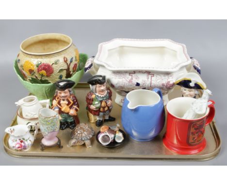 A tray of ceramics to include Carltonware Masons, Wade, Royal Crown Derby etc.