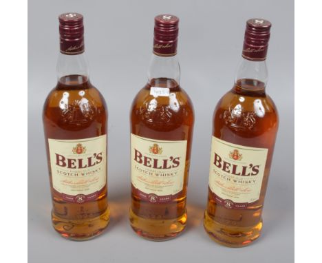 Three bottles of Bells Scotch Whisky full sealed 1 litre.