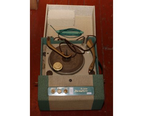 An Invicta stereophonic portable record player with BSR turntable.