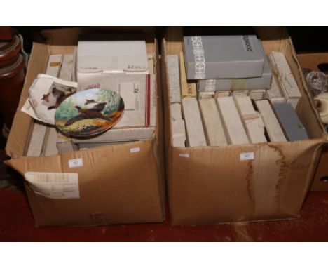 Two boxes of boxed cabinet plates, mainly depicting wildlife to include SPode, Wedgwood etc, approximately 35.