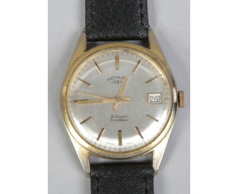 A manual gold plated Rotary wristwatch with second sweep finger date calendar and stainless steel back.