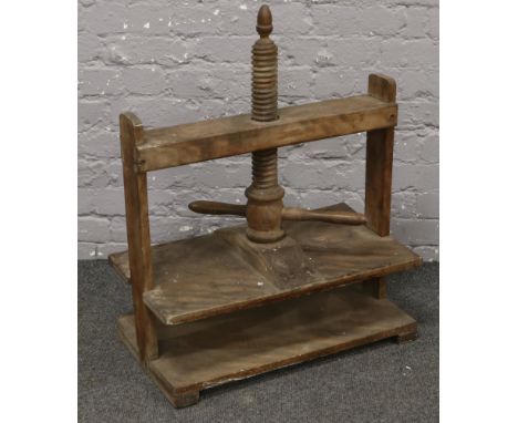 A late 19th / early 20th century wooden book press.Condition report intended as a guide only.Woodworm damage.