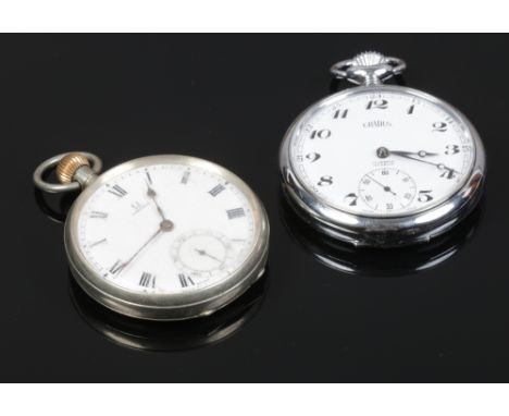 An Omega pocket watch with enamel dial and subsidiary seconds, along with a Gradus pocket watch in leather case.Condition rep