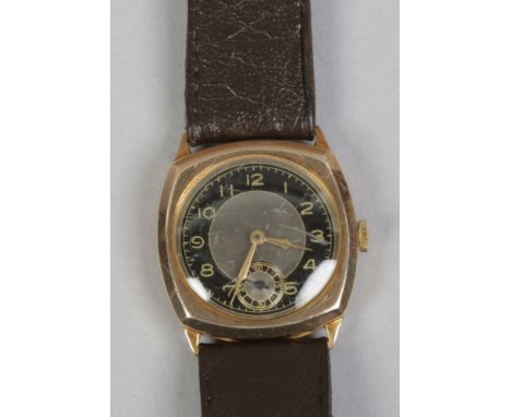 A 9ct gold manual wristwatch assayed Edinburgh 1943 and stamped BWC London with subsidiary seconds.