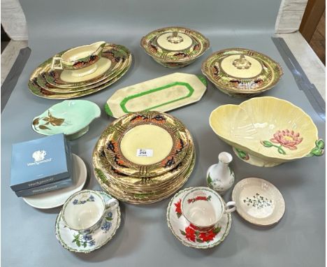 Part Myott Son &amp; Co dinner service comprising Three oval plates, five large dinner plates, six smaller plates, one side p
