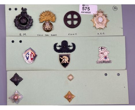 Group of British and US Military Insignia for the Royal Marines, S.N.L.O. Grenadier Guards, Women's Transport Corps (F.A.N.Y)