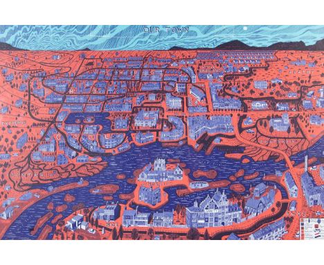 Grayson PERRY (1960) Our Town Print on tote bag, framed 39cm x 60cm.
In-house postage to UK postcodes would cost £25.22.