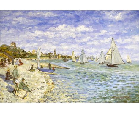 Follower of Claude Monet Regatta at Sainte-Adresse Oil on canvas, signed, 60cm x 90cm.
In-house postage to UK postcodes would