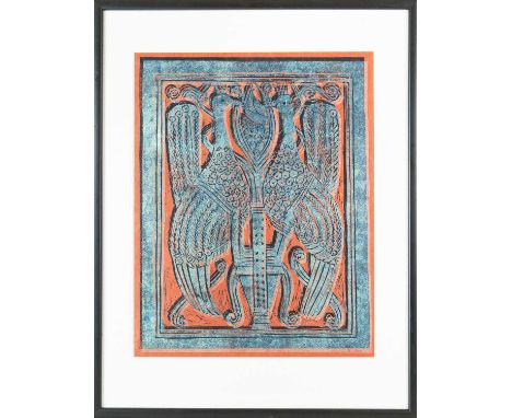 Biddy HOLDEN (1920-2017) Two Peacocks Linoprint, signed within plate, 35cm x 27.5cm, 48.5cm x 37.5cm framed.
 
Bridget (Biddy
