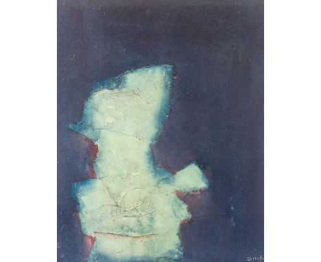 Erica RUTHERFORD (1923-2008) Figure on Blue Ground MIxed media with collage, signed, titled and dated verso with Phillips lab
