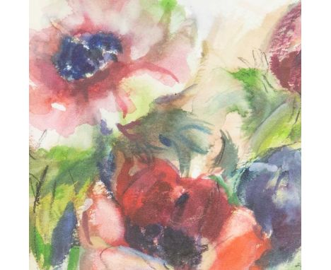 Anne WALLACE (XX-XXI, Newlyn School of Art) Anemones Watercolour, signed with inscription verso, 14cm x 14.5cm, 35cm x 32cm f