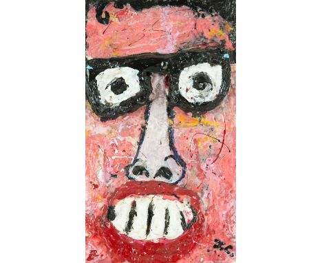 Julian CHRISTOPHERS (1964) Buddy Holly  Oil on board, initialled, further signed and inscribed to verso, 25 x 14cm.
In-house 