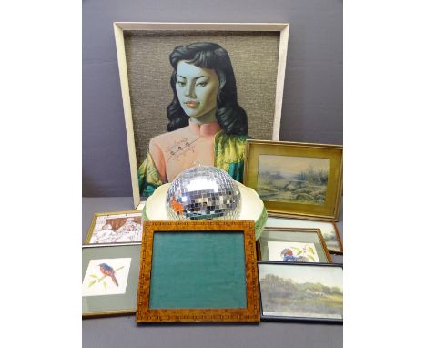 TRETCHIKO PRINT of an oriental lady, further framed pictures and prints, pottery wash bowl and a disco ball