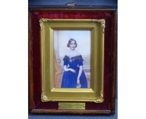 ANTIQUE PORTRAIT MINIATURE print Jenny Lind (label verso 'The Sweedish Nightingale'), overall size 19 x 15cms