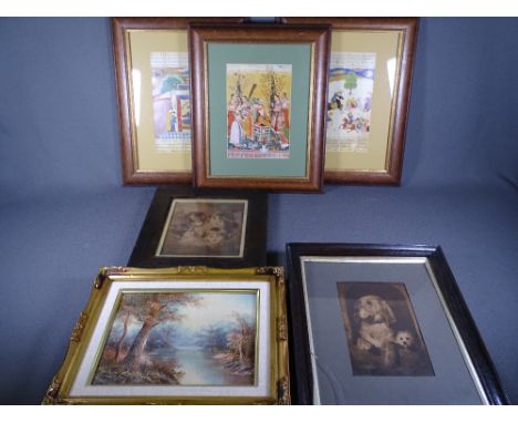 VINTAGE &amp; LATER PICTURES &amp; PRINTS, a parcel including three antique Indian style, two after Old Master originals and 