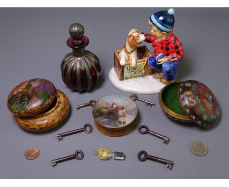 MIXED COLLECTABLES GROUP including a Goebel figurine by Norman Rockwell of a young boy with dog, a cloisonne pot and cover, t