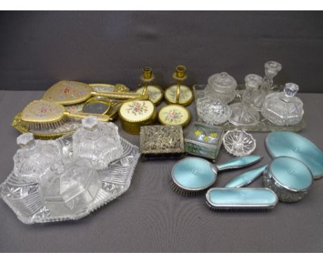VINTAGE DRESSING TABLE SETS, a mixed selection of glass, embroidered and filigree metal and Art Deco styles