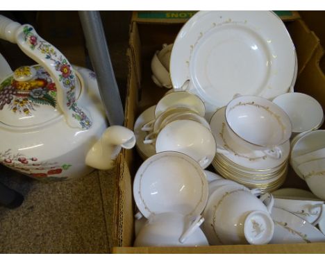 ROYAL DOULTON RONDO TEA &amp; DINNERWARE, approximately 50 pieces with a large Copeland Spode Reynolds pottery kettle