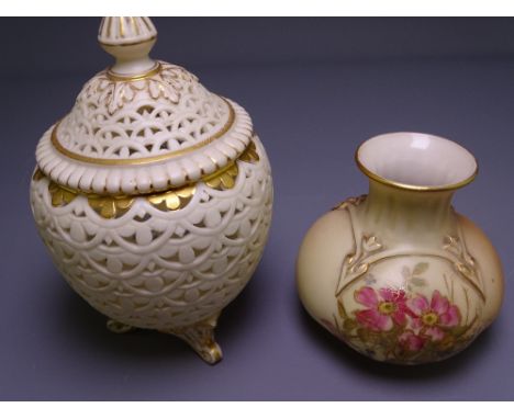 ROYAL WORCESTER &amp; GRAINGER'S WORCESTER PORCELAIN - two items including a blush decorated vase H306 shape and a reticulate