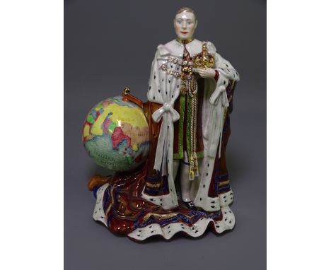 RARE CARLTONWARE KING EDWARD VIII FIGURINE - 'The Never Crowned Edward' in full length red lustre finished robes standing nex