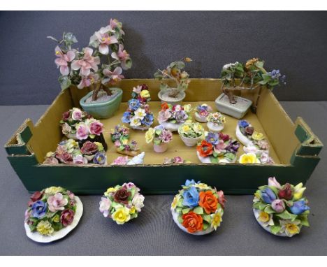 CERAMIC &amp; OTHER ORNAMENTAL POSIES, a collection including Aynsley, Royal Adderley along with three oriental hardstone pla