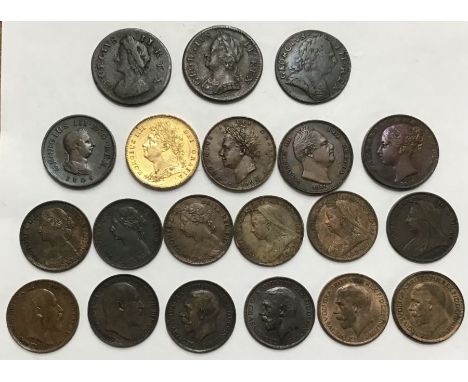 Collection of British Farthings from George II to George V, includes 1737 (small date), 1754, 1775, 1806 (K on truncation), 1