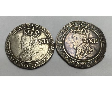 Two Charles I Shillings one mm Harp 1632-3 and one mm Portcullis 1633-4