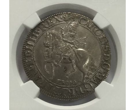 Rare Charles I York Half-Crown, mm Lion 1643-4, Tall horse with mane in front of chest, scarf flying from waist of king, EBOR