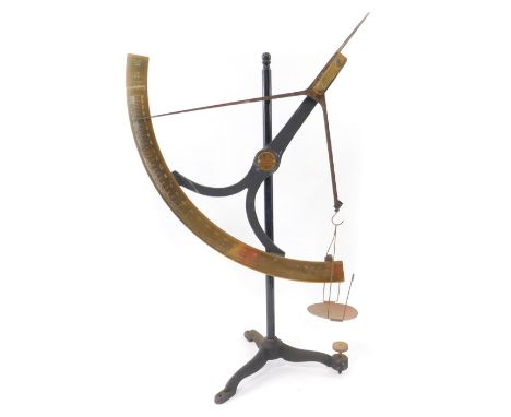 A set of Victorian brass and cast iron quadrant paper weighing scales, by H. E Messmer Ltd, London, 56cm H.
