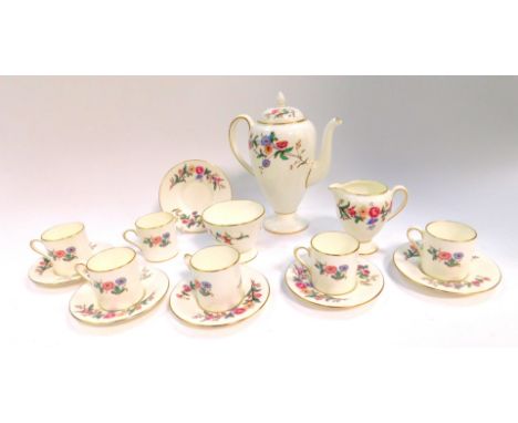 A Wedgwood porcelain part coffee service decorated in the Devon Sprays pattern, comprising coffee pot, cream jug, sugar bowl,