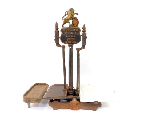 A set of Victorian cast iron Lion grocers scales, by Herbert &amp; Sons, West Smithfield London, to weigh 20lbs, the scales w