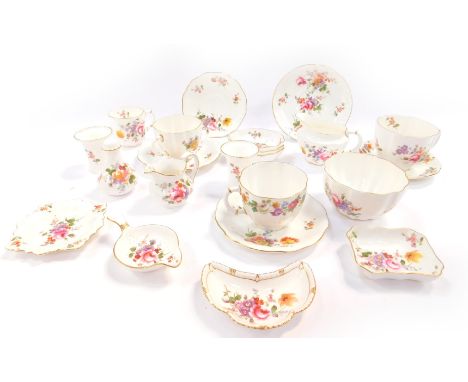 Royal Crown Derby porcelain decorated in the Derby Posies pattern, including cream jug and sugar bowl, trinket dishes, spill 