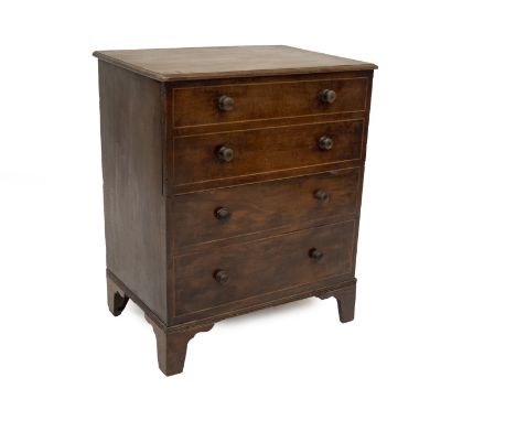 An early 19thC mahogany commode chest, with lift top and faux drawer front with knob handles and bracket feet, 76cm H, 63cm W