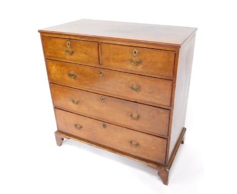 A George III oak chest of drawers, with two short over three long graduated drawers, raised on bracket feet, 105cm H, 106cm W